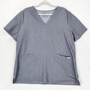 FIGS Scrub Top Womens XXL Gray Casma V Neck Technical Collection Medical Shirt